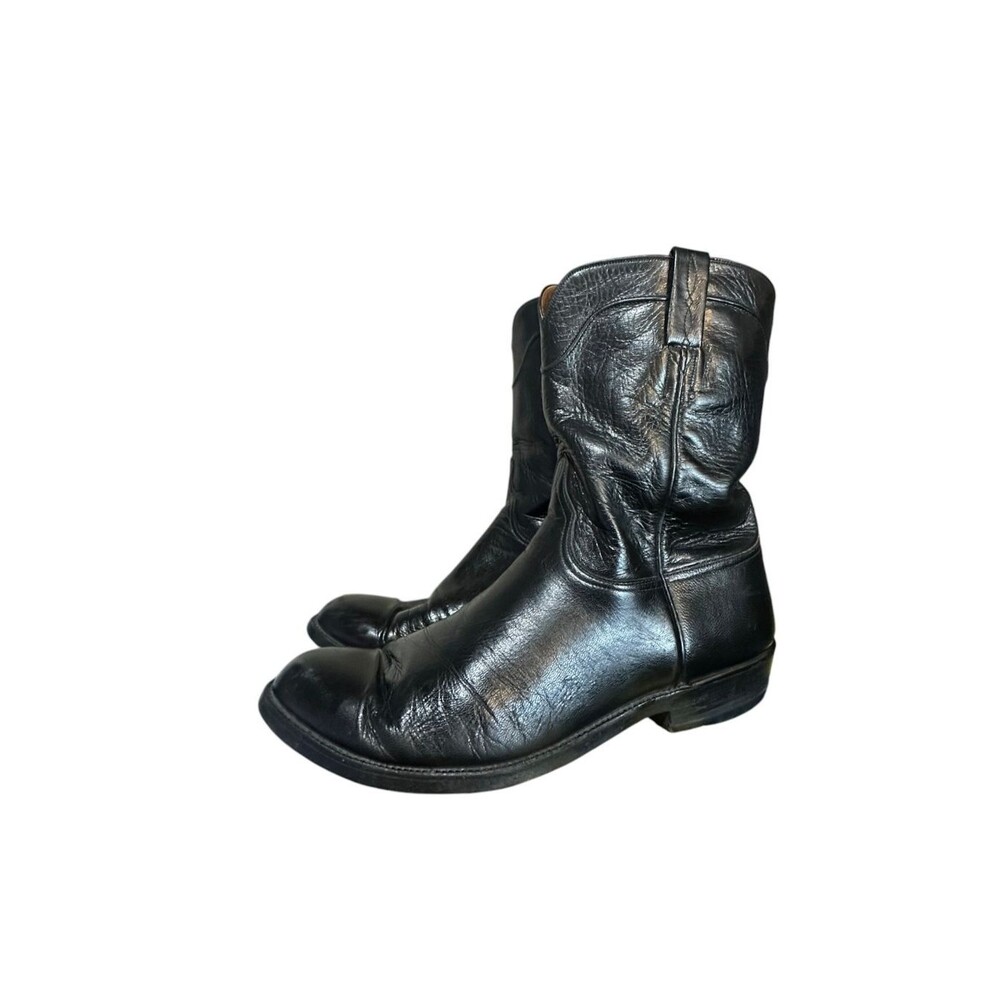 Vintage Justin Roper Boots Western Cowboy Mens Sz 11.5 D Mid Calf Black Leather